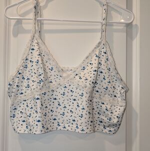 Cottagecore Blue Floral Lace Trim Bralette Crop Top XL